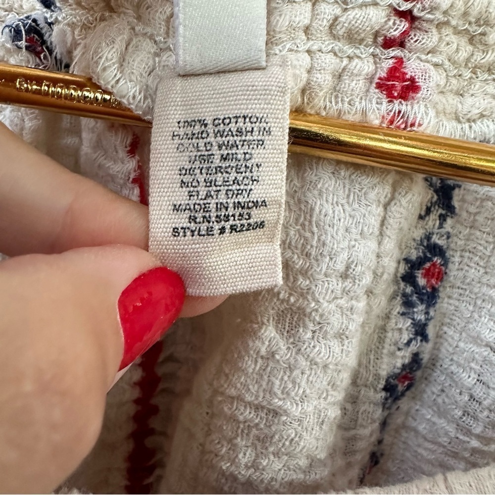 Anthropologie Raga Amalia Off Shoulder Cotton Gauze Peasant Top Ivory Blue Red M - Picture 7 of 11